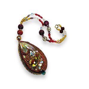 Vintage Wendy Gell Crystal Encrusted 1982 Signed Necklace 22" One of One